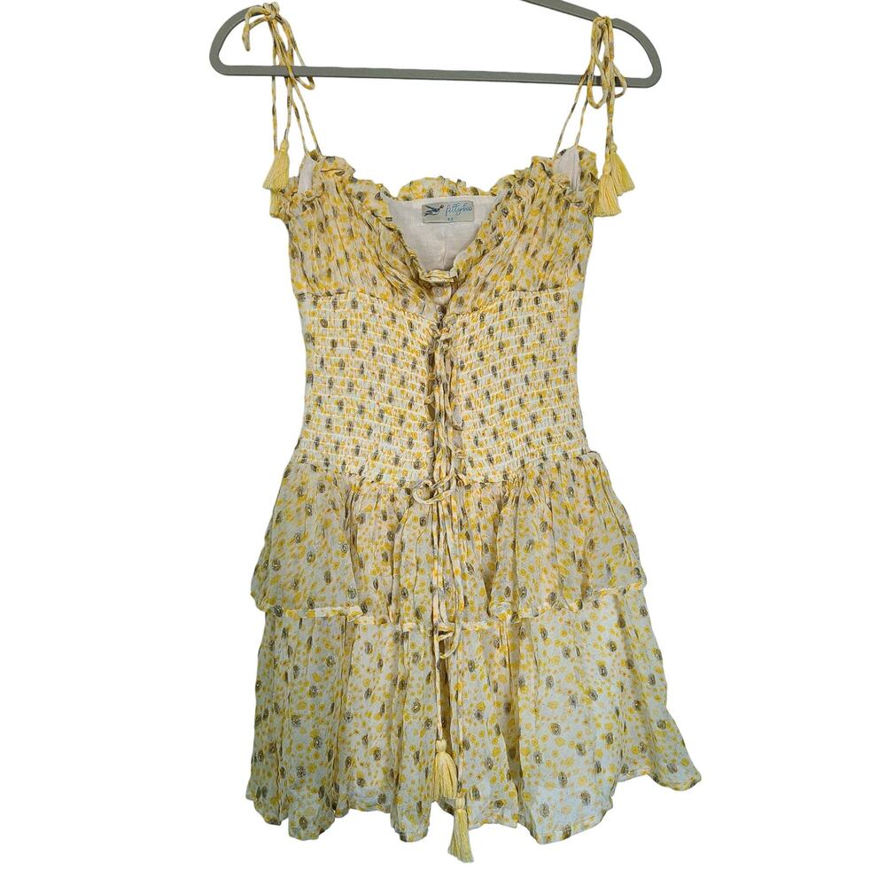 Fillyboo Ditsy Flora Cascading Mini Dress Marigold Yellow Lurex Shimmer Size XS
